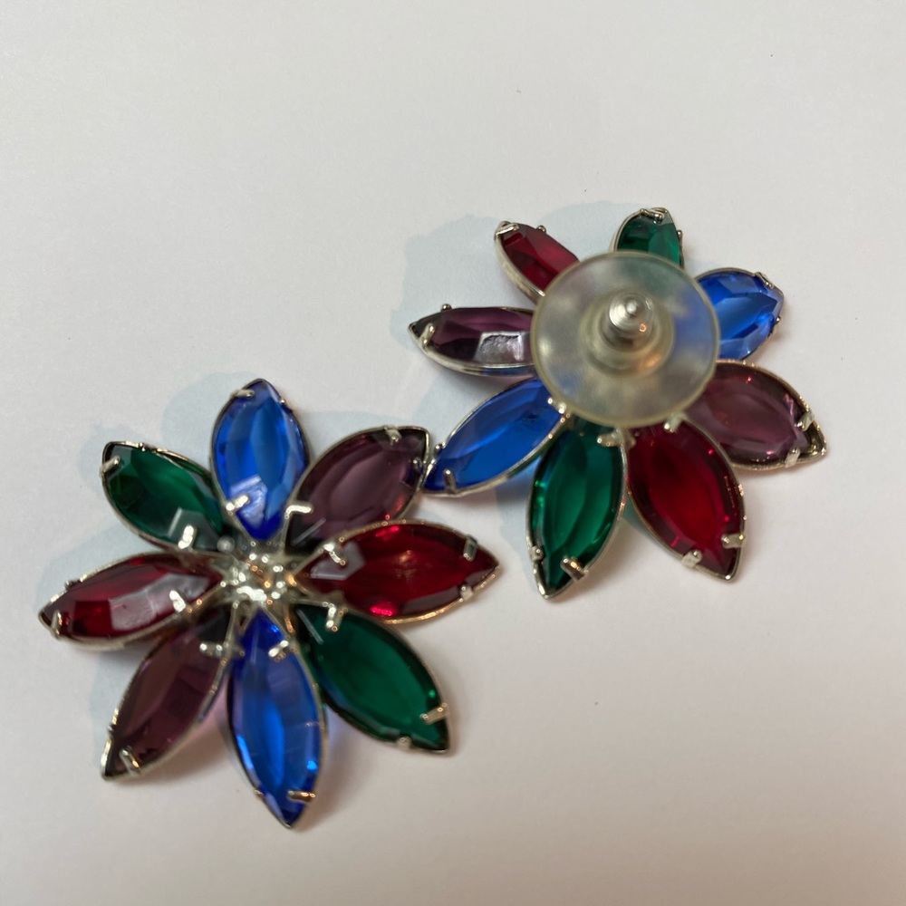 VINTAGE 1980’s MULTICOLOURED CRYSTAL FLOWER EARRINGS FOR PIERCED EARS - Picture 5 of 6
